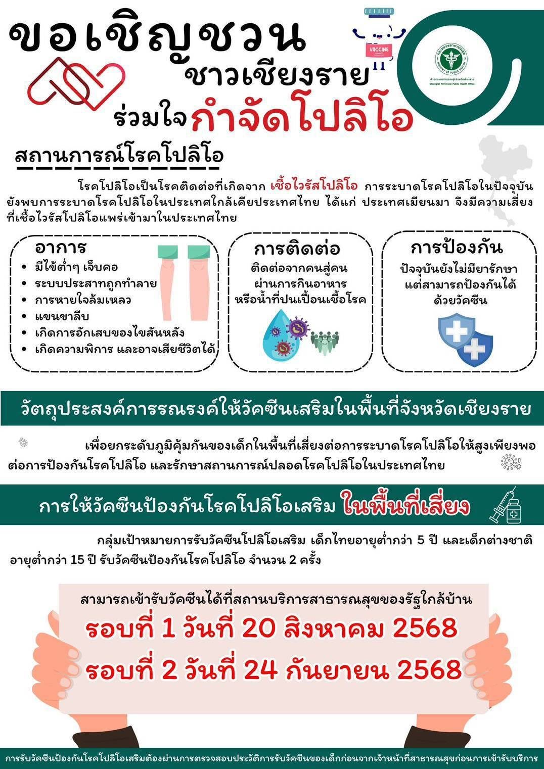 ขอเชิญชวนชาวเชียงราย ร่วมใจ กำจัดโปลิโอ